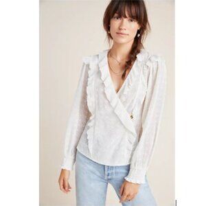Anthropologie Laila Ruffled Blouse by Maeve in Ivory - Size 6